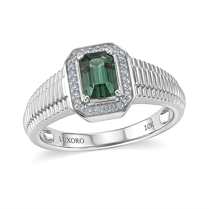 Luxoro Premium Pirineu Lagoon Tourmaline and Diamond I2 1.15 ctw Men's Ring in 10K White Gold (Size 10.0) 5.60 Grams
