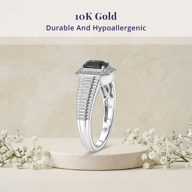 Luxoro Premium Pirineu Lagoon Tourmaline and Diamond I2 1.15 ctw Men's Ring in 10K White Gold (Size 10.0) 5.60 Grams