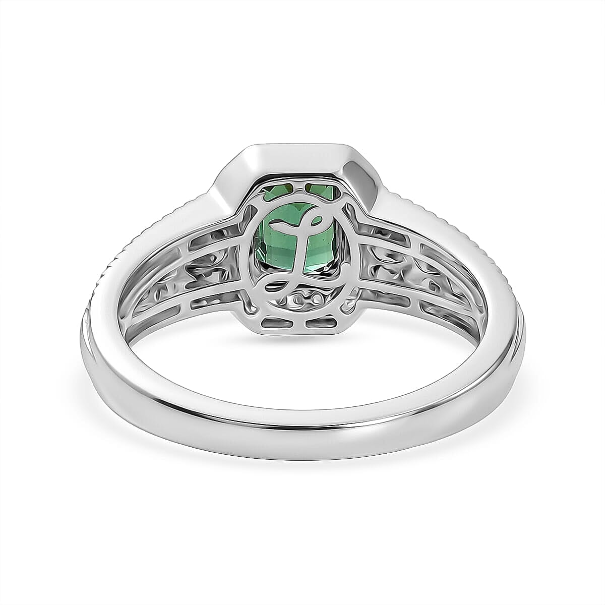 Luxoro Premium Pirineu Lagoon Tourmaline and Diamond I2 1.15 ctw Men's Ring in 10K White Gold (Size 10.0) 5.60 Grams image number 4