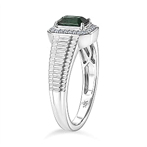Luxoro 10K White Gold Premium Pirineu Lagoon Tourmaline, Diamond (I2) Men's Ring (Size 11.5) (5.60 g) 1.15 ctw