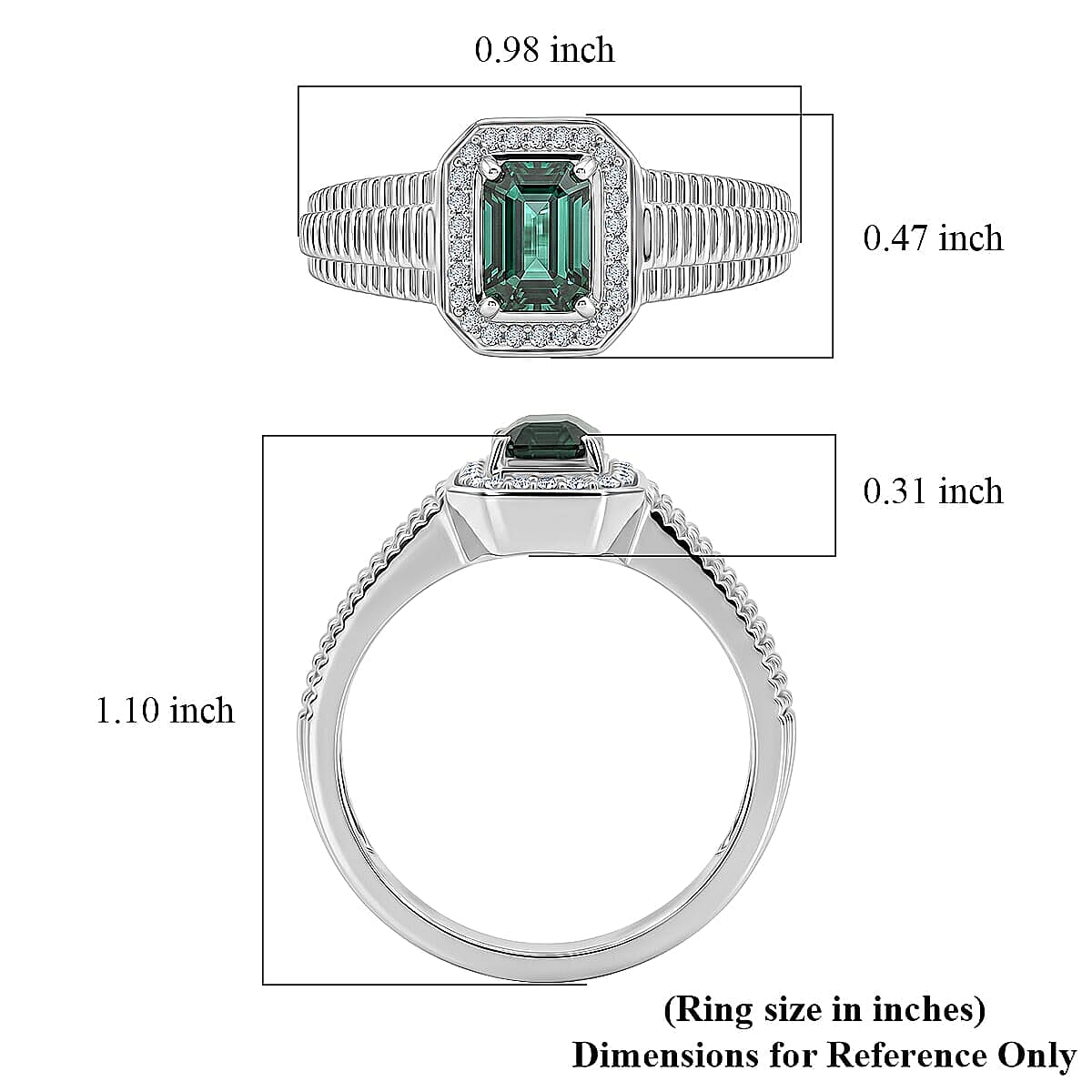 Luxoro 10K White Gold Premium Pirineu Lagoon Tourmaline, Diamond (I2) Men's Ring (Size 11.5) (5.60 g) 1.15 ctw image number 5