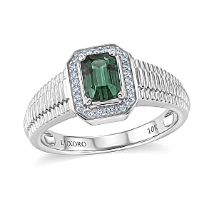 Luxoro 10K White Gold Premium Pirineu Lagoon Tourmaline, Diamond (I2) Men's Ring (Size 8.0) (5.60 g) 1.15 ctw