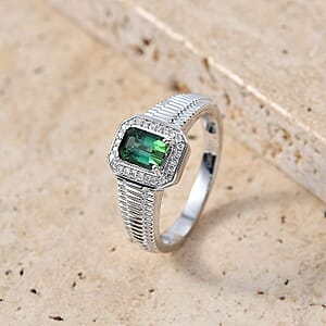 Luxoro 10K White Gold Premium Pirineu Lagoon Tourmaline, Diamond (I2) Men's Ring (Size 8.5) (5.60 g) 1.15 ctw