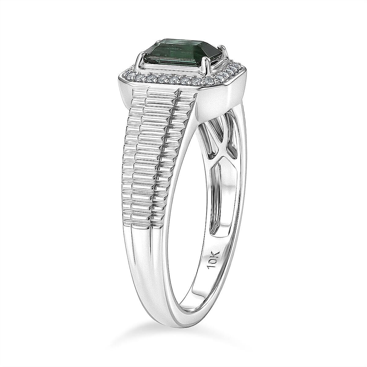 Luxoro 10K White Gold Premium Pirineu Lagoon Tourmaline, Diamond (I2) Men's Ring (Size 9.5) (5.60 g) 1.15 ctw image number 3