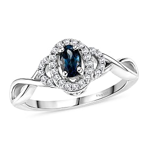 D'Joy Monte Belo Indicolite and Moissanite 0.40 ctw Ocean Grace Halo Ring in Rhodium Over Sterling Silver (Size 10.0)