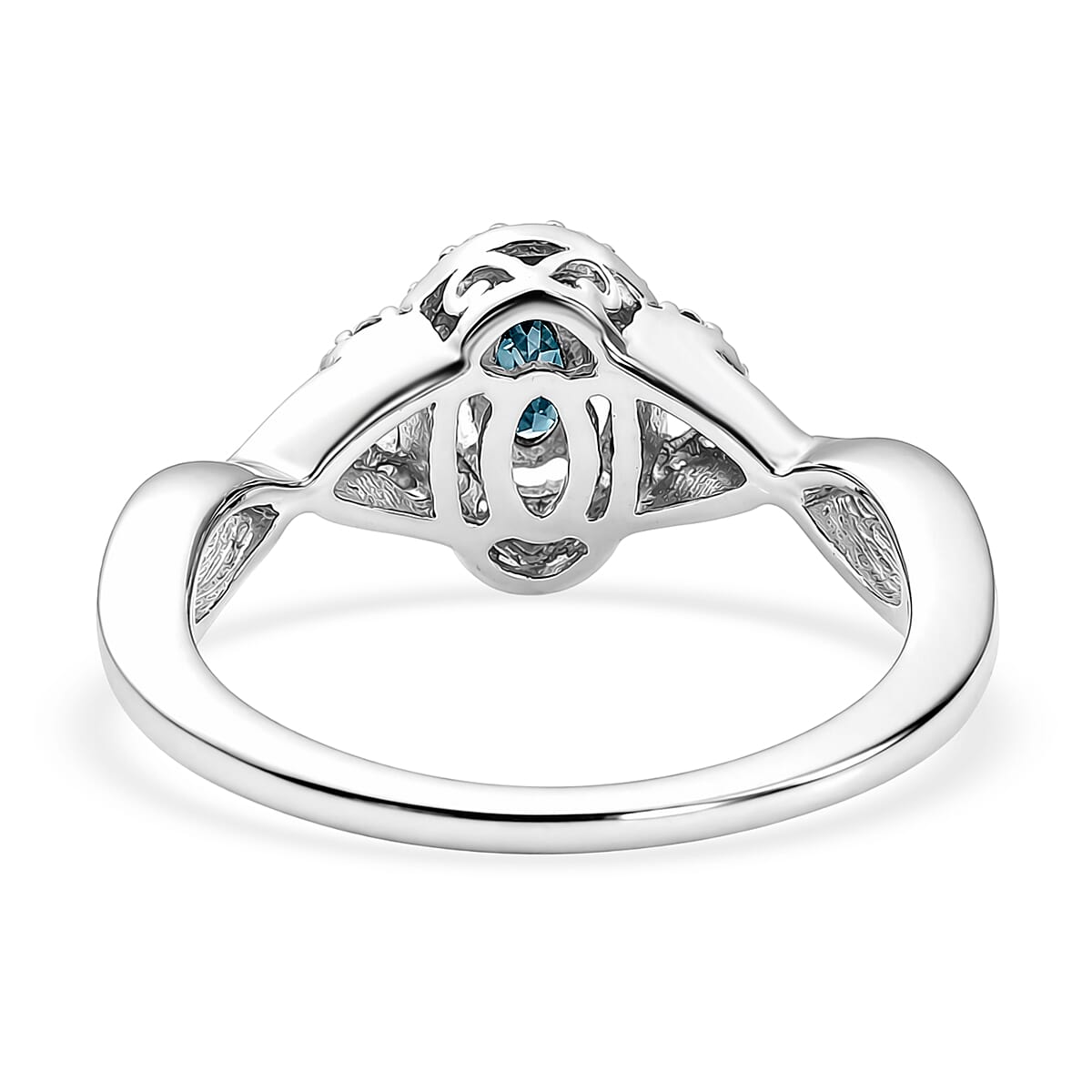 D'Joy Monte Belo Indicolite, Moissanite Ocean Grace Halo Ring in Rhodium Over Sterling Silver (Size 10.0) 0.40 ctw image number 4