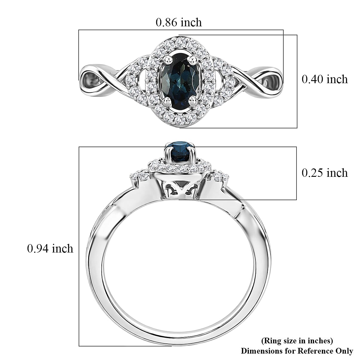 D'Joy Monte Belo Indicolite, Moissanite Ocean Grace Halo Ring in Rhodium Over Sterling Silver (Size 10.0) 0.40 ctw image number 5