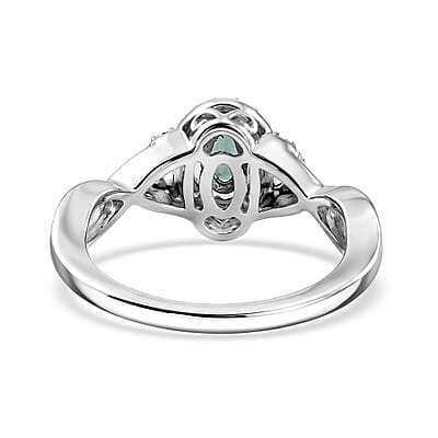 D'Joy Monte Belo Indicolite and Moissanite 0.40 ctw Ocean Grace Halo Ring in Rhodium Over Sterling Silver (Size 5.0)