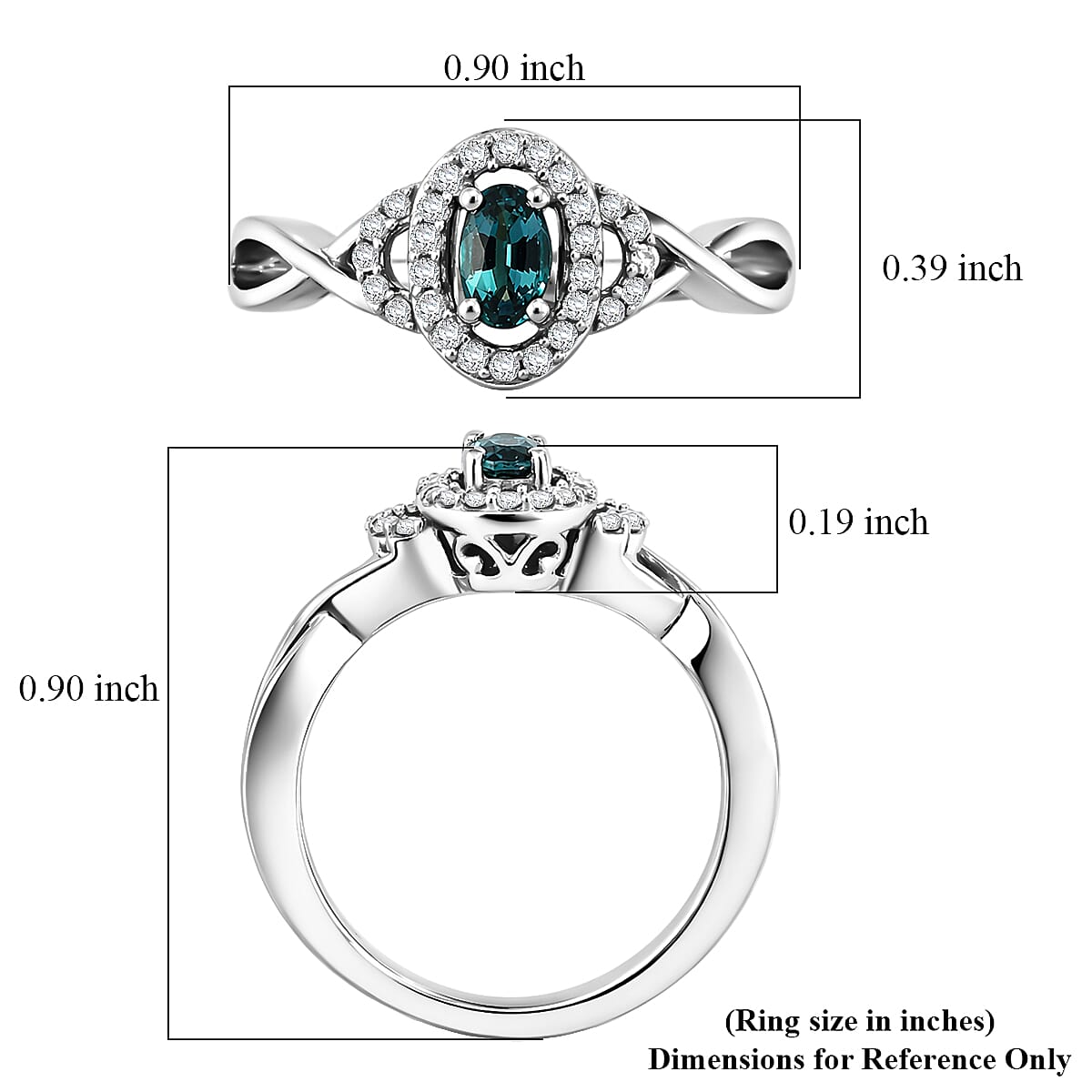 D'Joy Monte Belo Indicolite and Moissanite 0.40 ctw Ocean Grace Halo Ring in Rhodium Over Sterling Silver (Size 5.0)