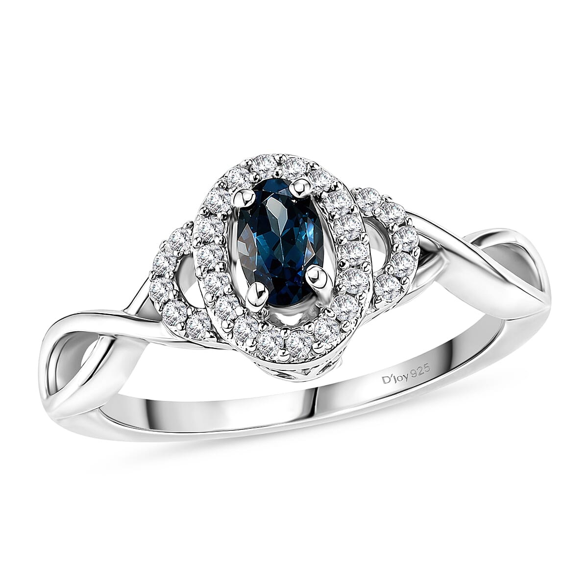D'Joy Monte Belo Indicolite and Moissanite 0.40 ctw Ocean Grace Halo Ring in Rhodium Over Sterling Silver (Size 8.0)