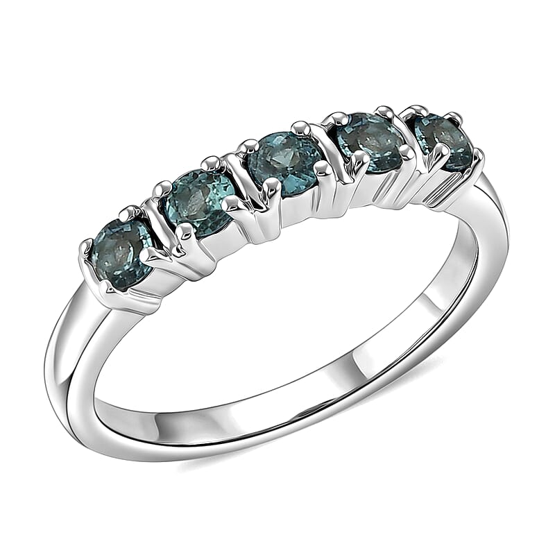 D'Joy Monte Belo Indicolite 0.40 ctw Ocean Row Band Ring in Rhodium Over Sterling Silver (Size 5.0)