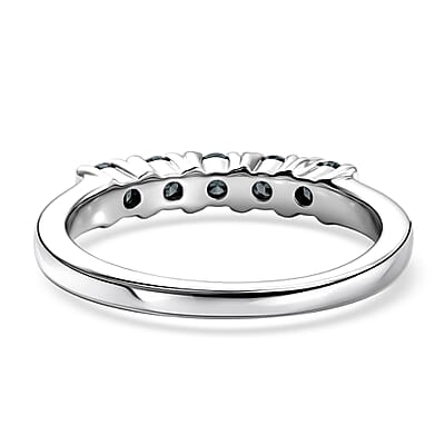 D'Joy Monte Belo Indicolite 0.40 ctw Ocean Row Band Ring in Rhodium Over Sterling Silver (Size 5.0)