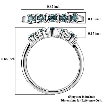 D'Joy Monte Belo Indicolite 0.40 ctw Ocean Row Band Ring in Rhodium Over Sterling Silver (Size 5.0)