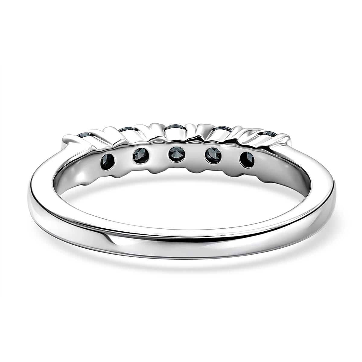 D'Joy Monte Belo Indicolite 0.40 ctw Ocean Row Band Ring in Rhodium Over Sterling Silver (Size 6.0)