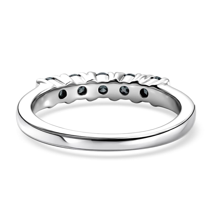 D'Joy Monte Belo Indicolite 0.40 ctw Ocean Row Band Ring in Rhodium Over Sterling Silver (Size 6.0)