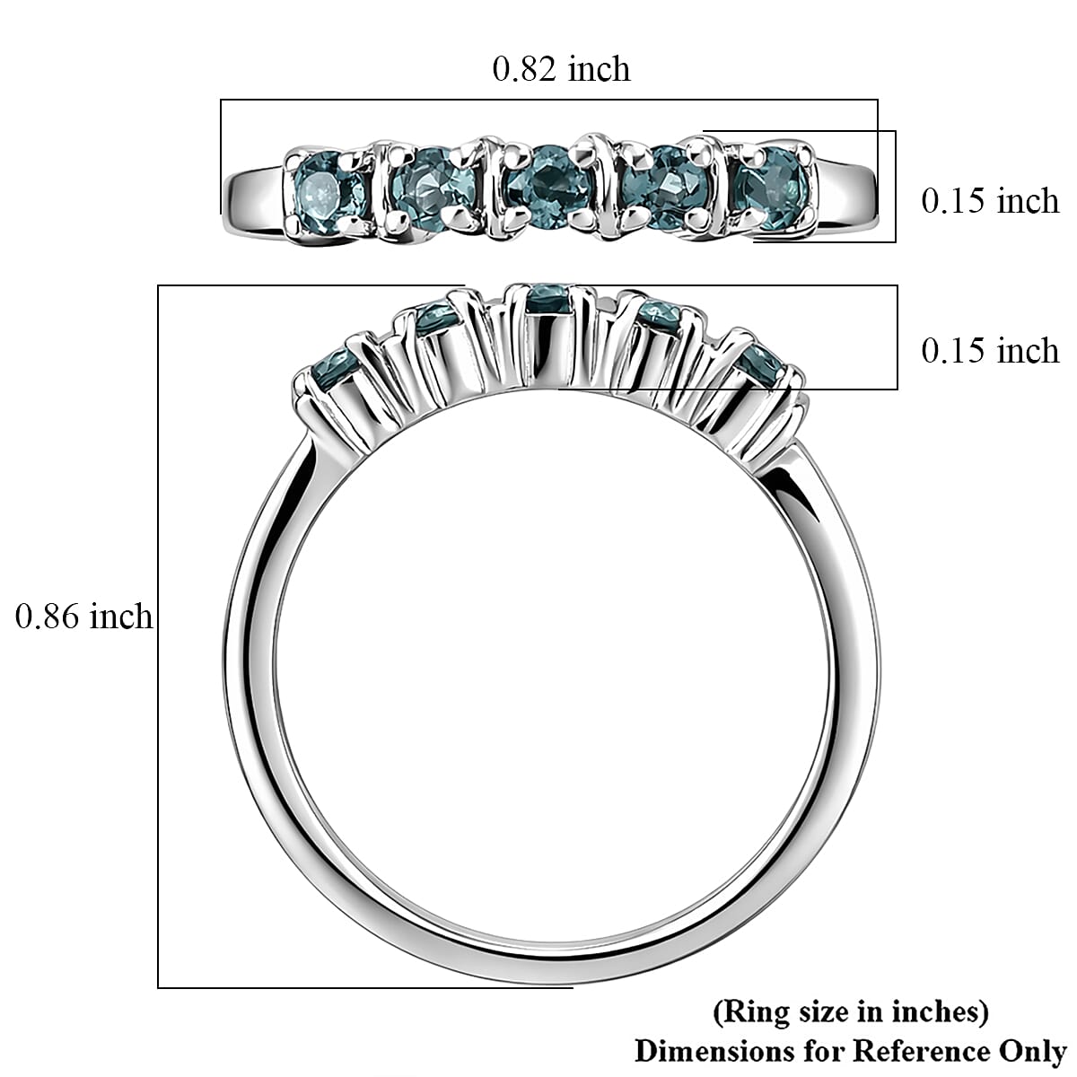 D'Joy Monte Belo Indicolite 0.40 ctw Ocean Row Band Ring in Rhodium Over Sterling Silver (Size 6.0)