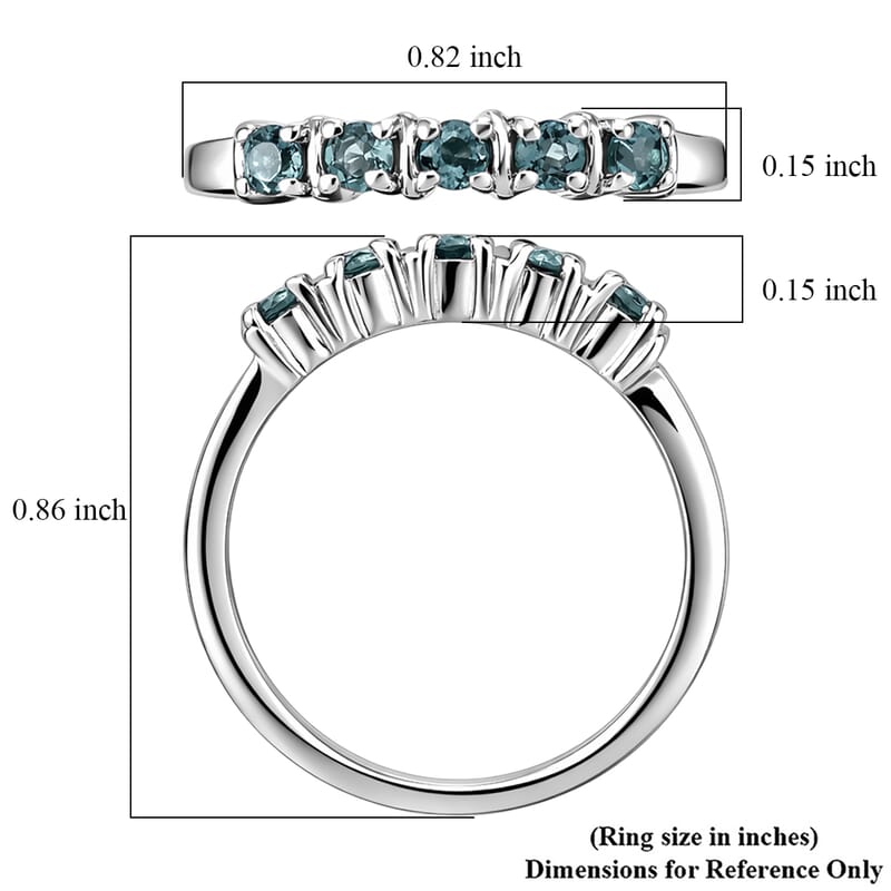 D'Joy Monte Belo Indicolite 0.40 ctw Ocean Row Band Ring in Rhodium Over Sterling Silver (Size 6.0)