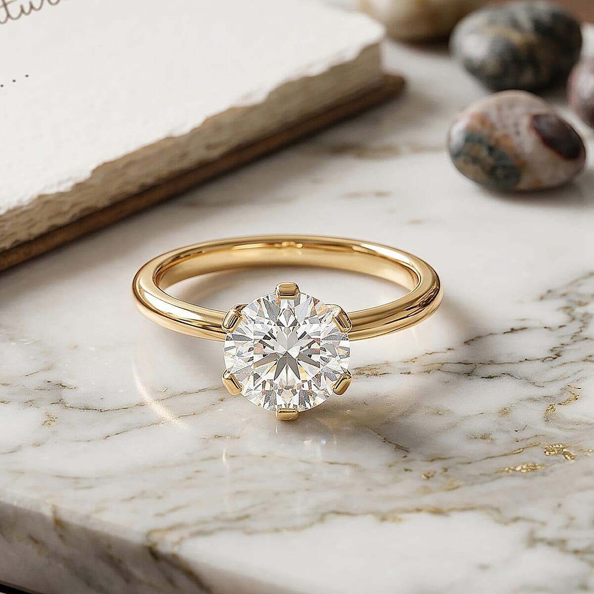 Certified Moissanite D-E VVS1-VVS2 2.00 ctw Timeless Sparkle Ring in 10K Yellow Gold (Size  7.5) image number 1