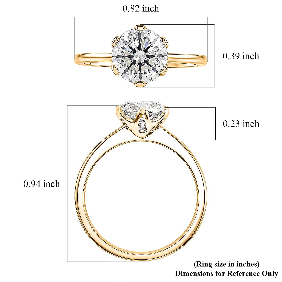 Certified Moissanite D-E VVS1-VVS2 2.00 ctw Timeless Sparkle Ring in 10K Yellow Gold (Size  7.5) image number 5