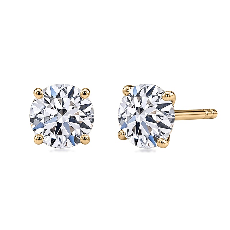 SGL Certified Luxuriant Lab Grown Diamond G-H SI 2.00 ctw Stud Earrings in 10K Yellow Gold