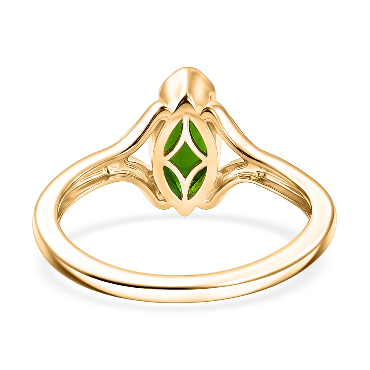 EverTrue Chrome Diopside 1.10 ctw Bloom Leaf Ring in 18K YG Plated (Size 10.0)
