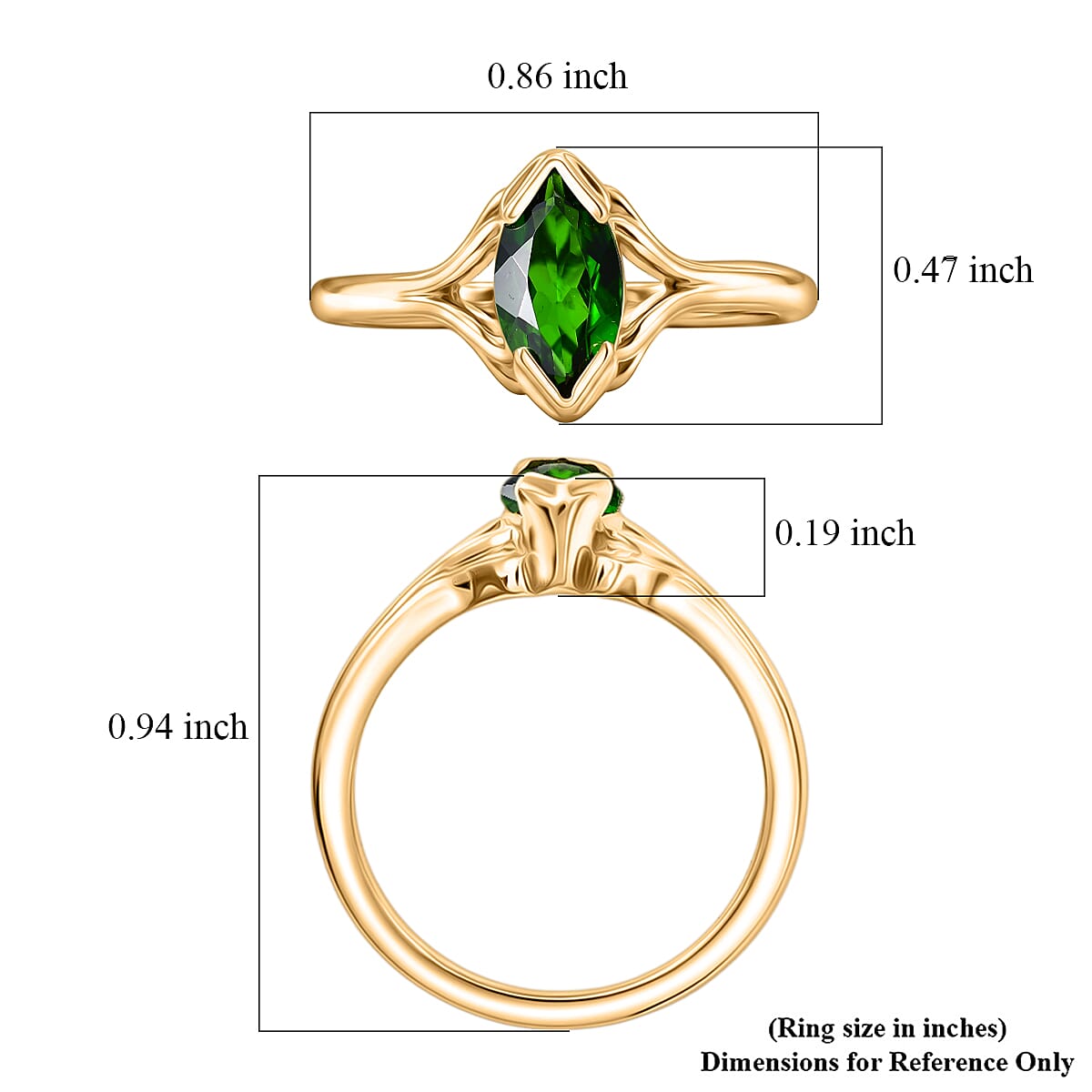 EverTrue Chrome Diopside 1.10 ctw Bloom Leaf Ring in 18K YG Plated (Size 10.0)