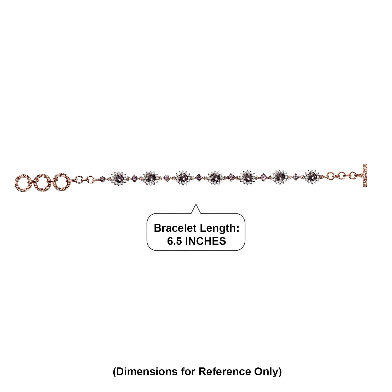 D'Joy Narsipatnam Purple Spinel and Moissanite 4.35 ctw Regal Blossom Bracelet in 18K Vermeil Rose Gold Over Sterling Silver (6.50 In)