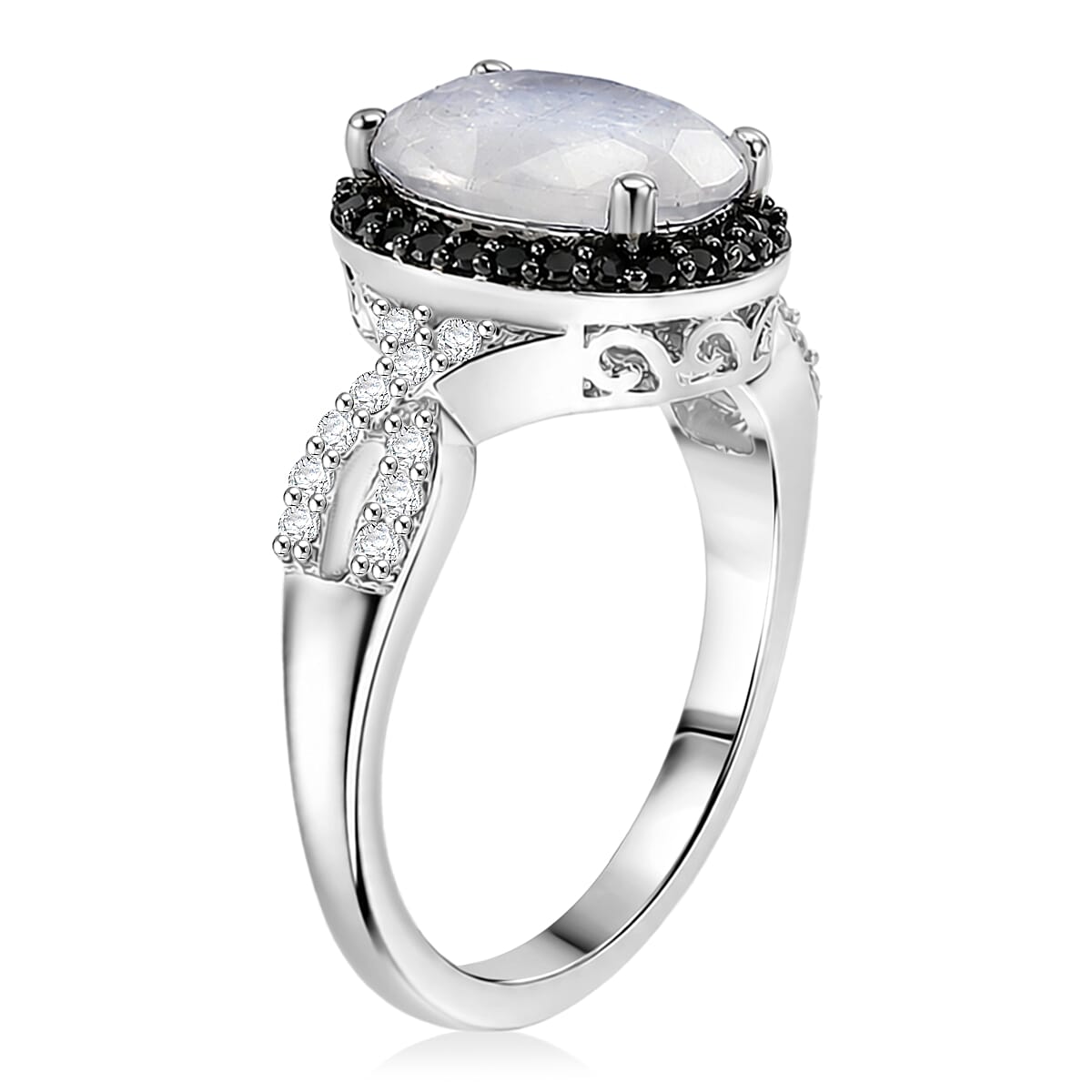 EverTrue Rainbow Moonstone and Multi Gemstone 3.00 ctw Ring in Platinum Bond (Size  6.0)