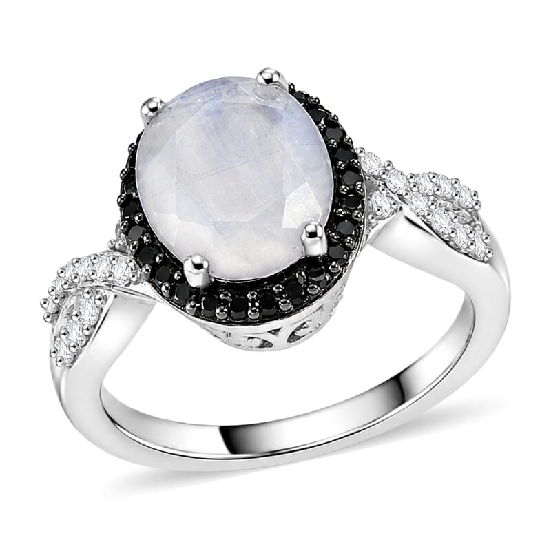 EverTrue Rainbow Moonstone and Multi Gemstone 3.00 ctw Ring in Platinum Bond (Size  7.0)