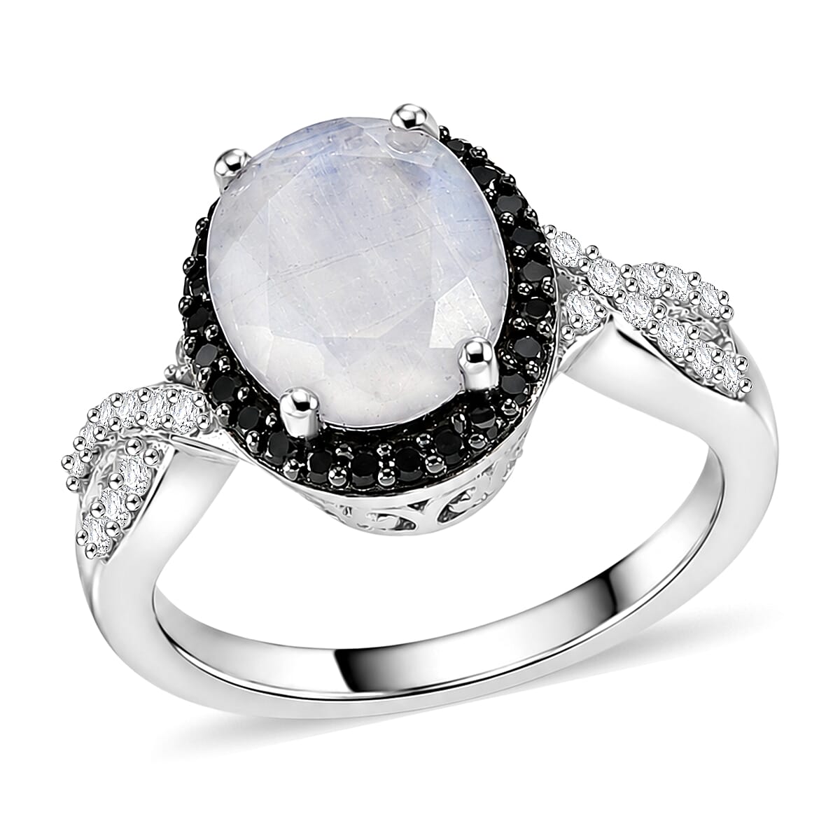 EverTrue Rainbow Moonstone and Multi Gemstone 3.00 ctw Ring in Platinum Bond (Size  8.0)