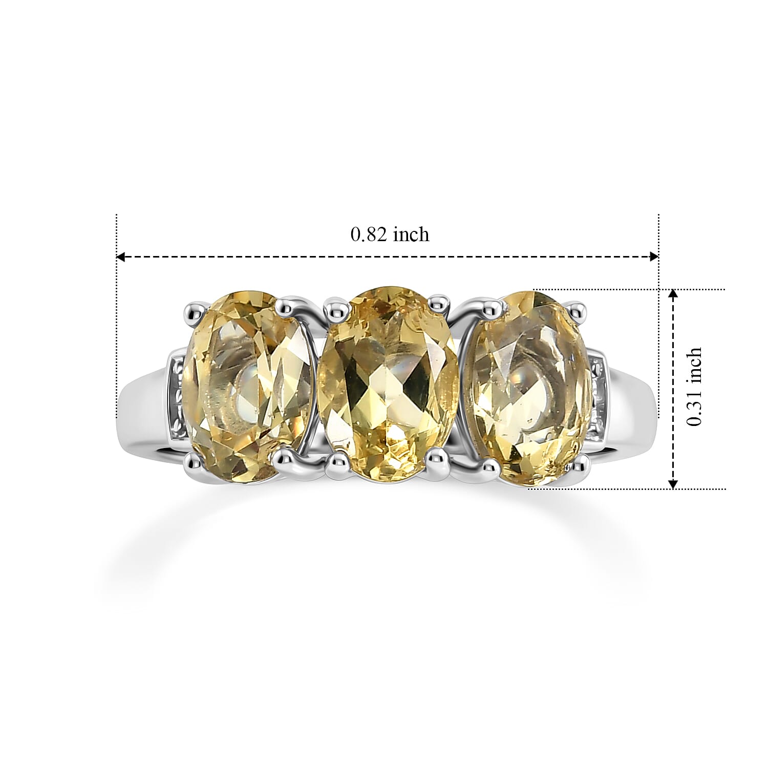 EverTrue Yellow Beryl and White Zircon 2.10 ctw 3 Stone Ring in Platinum Bond (Size 7.0)