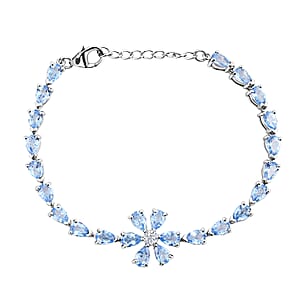 Swiss Blue Topaz and White Corundum 16.40 ctw Bracelet in Rhodium Over Sterling Silver (6.5-7.5In)