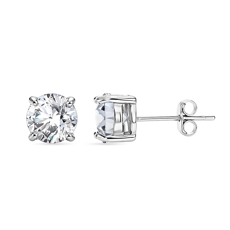 Certified Moissanite (Rnd 6.5mm)(D-E, VVS1- VVS2) Stud Earrings in Sterling Silver
