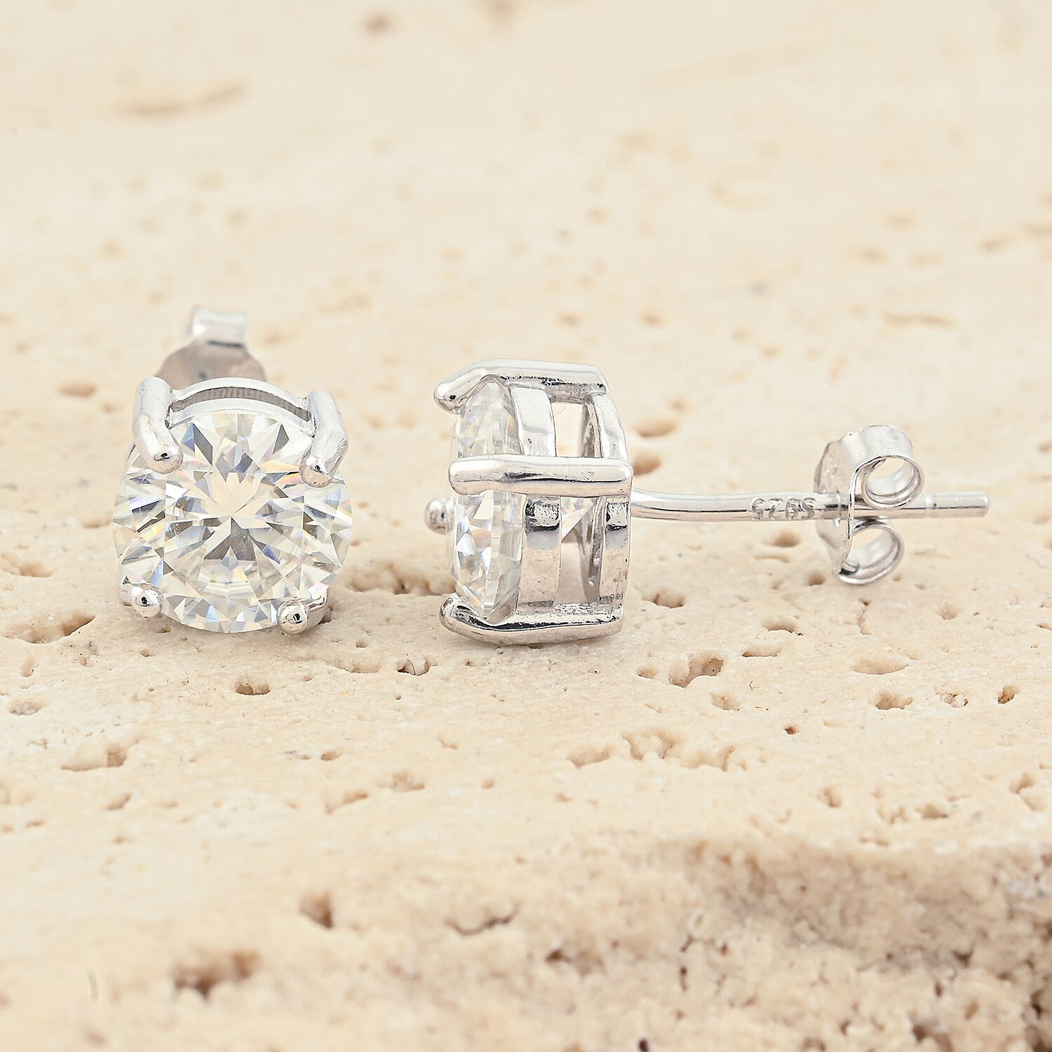 Memorial Day Doorbuster Certified Moissanite (Rnd 6.5mm)(D-E, VVS1- VVS2) Stud Earrings in Sterling Silver