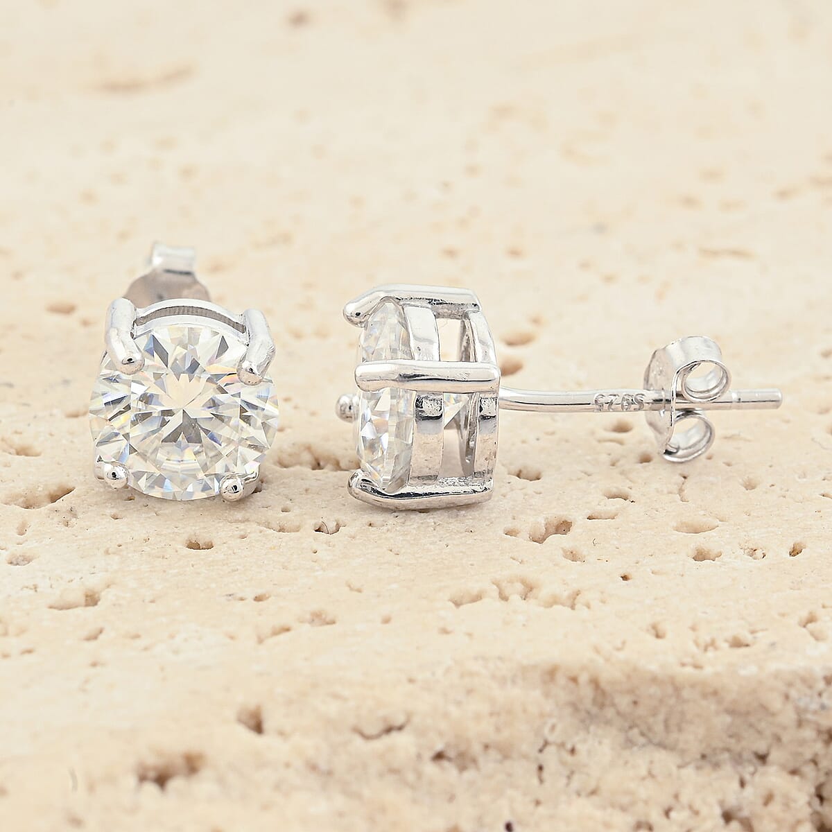 Certified Moissanite (Rnd 6.5mm)(D-E, VVS1- VVS2) Stud Earrings in Sterling Silver image number 1