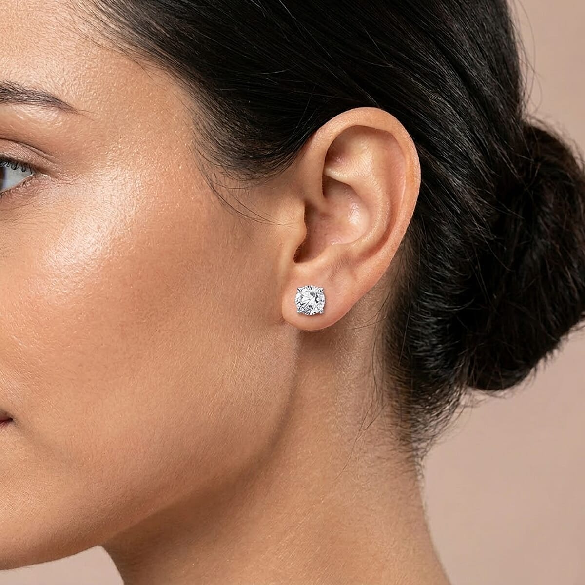 Certified Moissanite (Rnd 6.5mm)(D-E, VVS1- VVS2) Stud Earrings in Sterling Silver image number 2