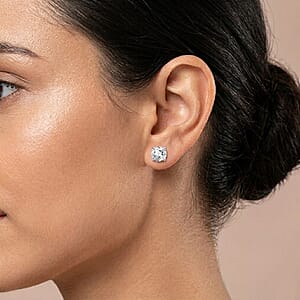 Certified Moissanite (Rnd 6.5mm)(D-E, VVS1- VVS2) Stud Earrings in Sterling Silver