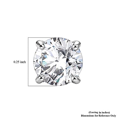 Certified Moissanite (Rnd 6.5mm)(D-E, VVS1- VVS2) Stud Earrings in Sterling Silver