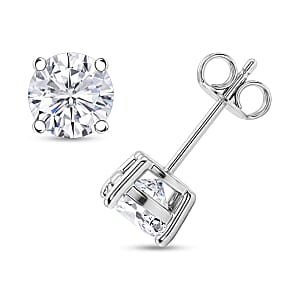 Mother's Day Special Certified Moissanite (Rnd 8mm) (D-E, VVS1- VVS2) Stud Earrings in Sterling Silver 4.00 ctw