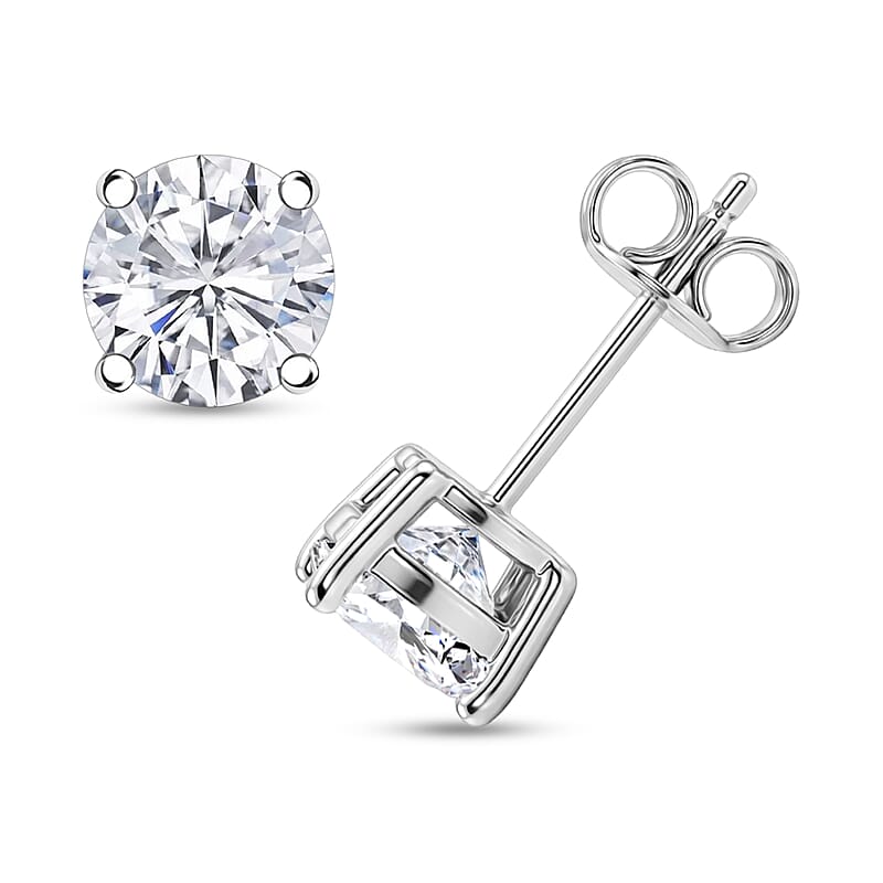 Mother's Day Special Certified Moissanite (Rnd 8mm) (D-E, VVS1- VVS2) Stud Earrings in Sterling Silver 4.00 ctw