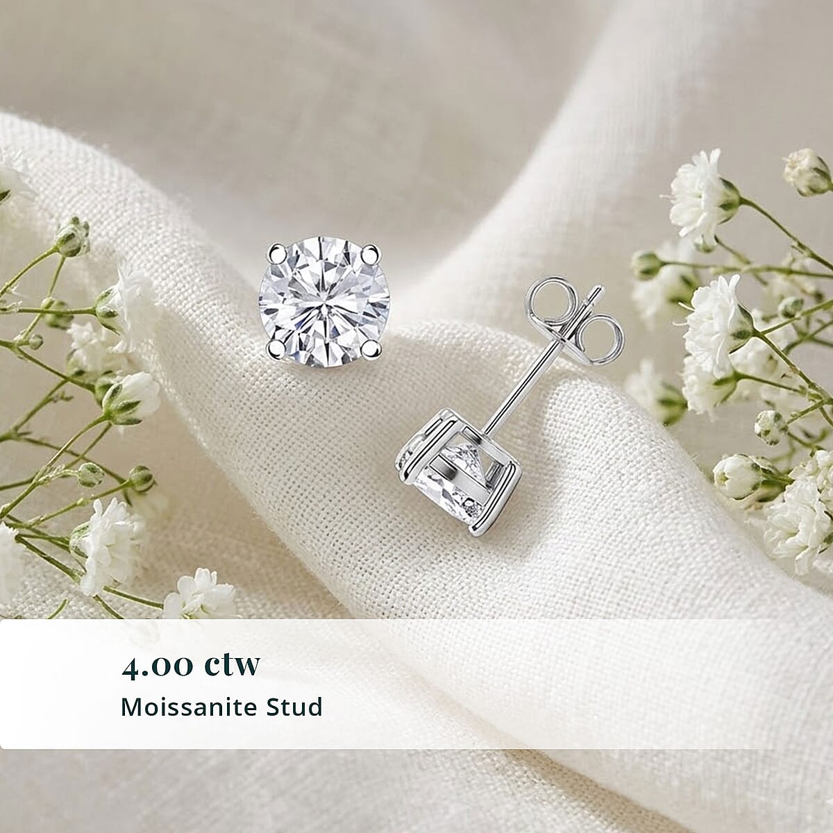 Mother's Day Special Certified Moissanite (Rnd 8mm) (D-E, VVS1- VVS2) Stud Earrings in Sterling Silver 4.00 ctw image number 2