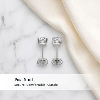 Mother's Day Special Certified Moissanite (Rnd 8mm) (D-E, VVS1- VVS2) Stud Earrings in Sterling Silver 4.00 ctw