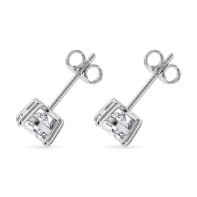 Mother's Day Special Certified Moissanite (Rnd 8mm) (D-E, VVS1- VVS2) Stud Earrings in Sterling Silver 4.00 ctw