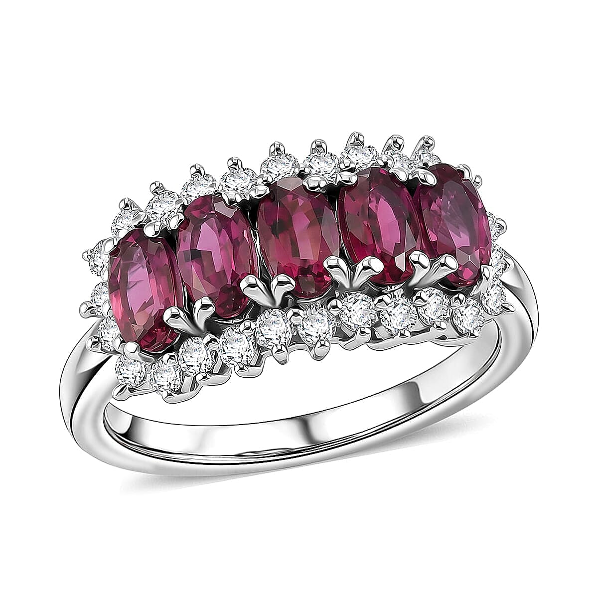 D'Joy Premium Ouro Fino Rubellite and Moissanite 1.60 ctw Ring in Rhodium Over Sterling Silver (Size 5.0)