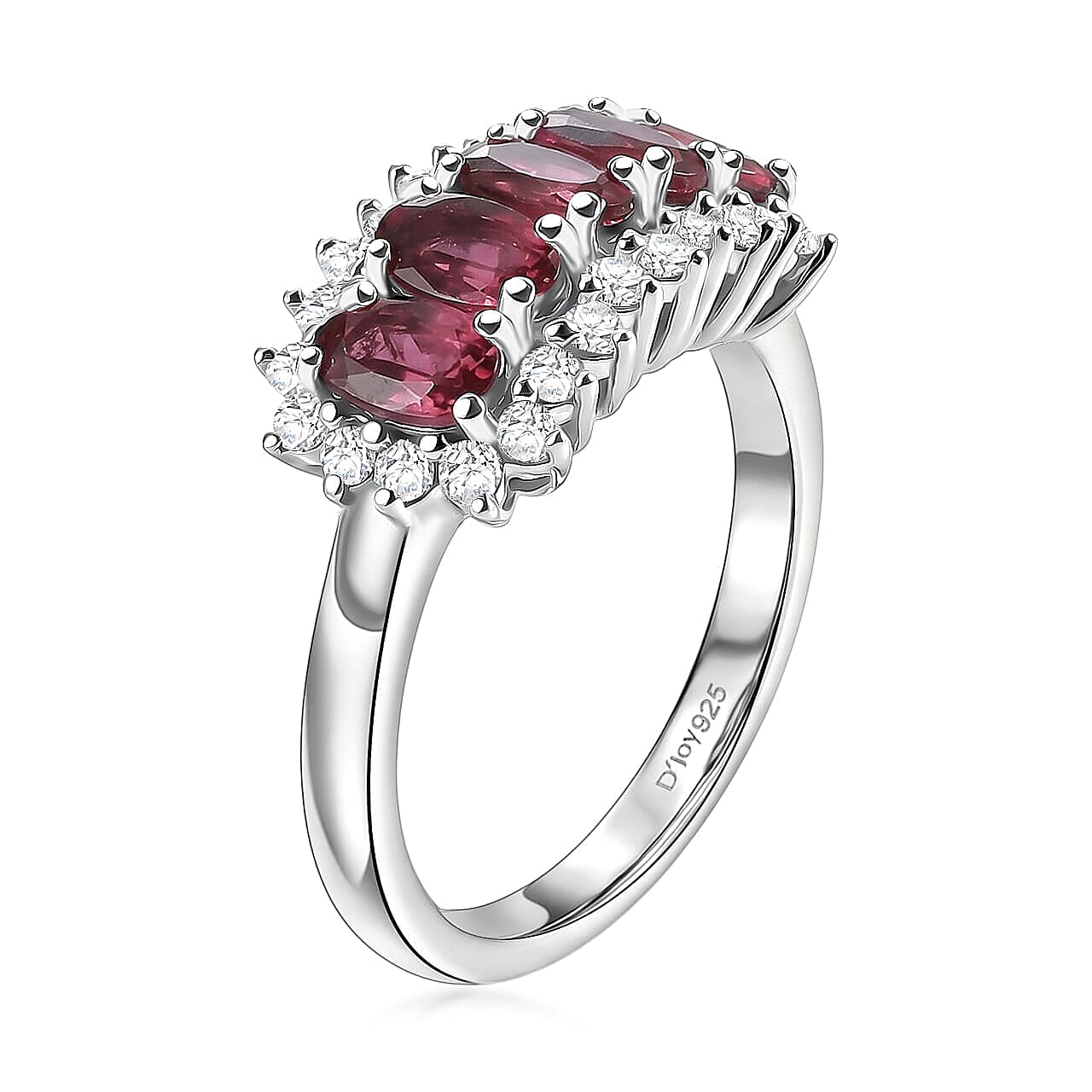 D'Joy Premium Ouro Fino Rubellite and Moissanite 1.60 ctw Ring in Rhodium Over Sterling Silver (Size 5.0)