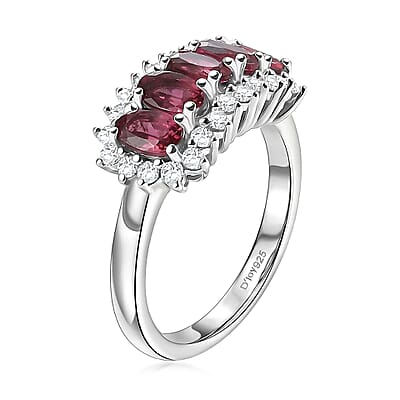 D'Joy Premium Ouro Fino Rubellite and Moissanite 1.60 ctw Ring in Rhodium Over Sterling Silver (Size 5.0)