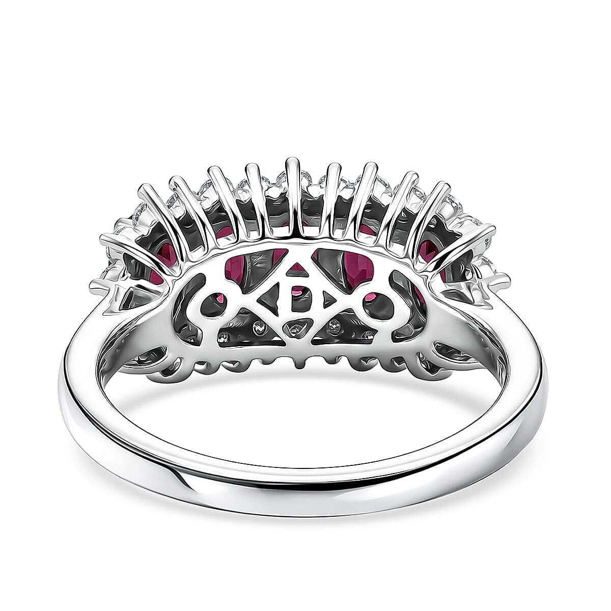 D'Joy Premium Ouro Fino Rubellite and Moissanite 1.60 ctw Ring in Rhodium Over Sterling Silver (Size 5.0)