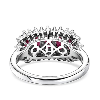D'Joy Premium Ouro Fino Rubellite and Moissanite 1.60 ctw Ring in Rhodium Over Sterling Silver (Size 5.0)
