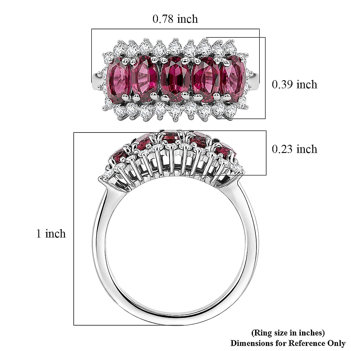 D'Joy Premium Ouro Fino Rubellite and Moissanite 1.60 ctw Ring in Rhodium Over Sterling Silver (Size 5.0)
