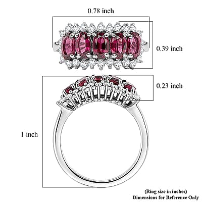 D'Joy Premium Ouro Fino Rubellite and Moissanite 1.60 ctw Ring in Rhodium Over Sterling Silver (Size 5.0)